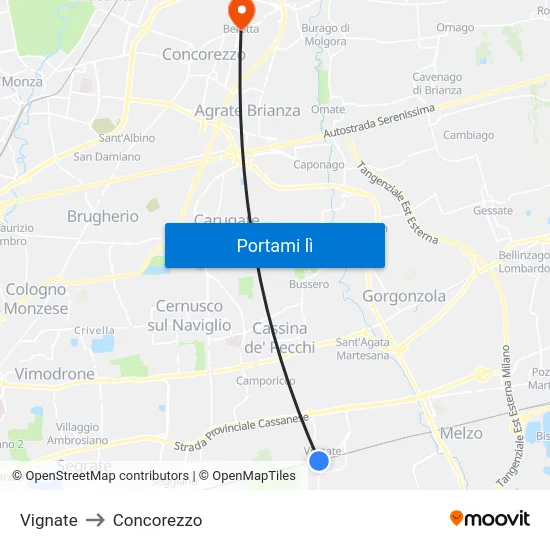 Vignate to Concorezzo map