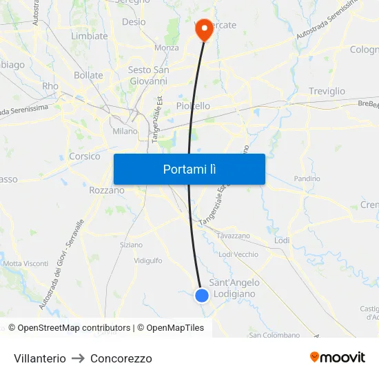 Villanterio to Concorezzo map
