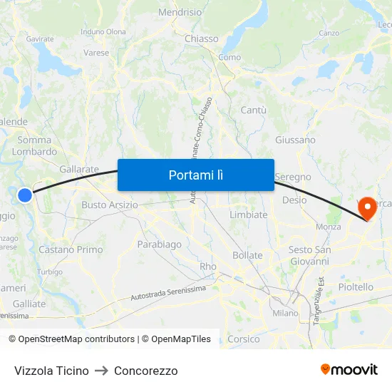 Vizzola Ticino to Concorezzo map