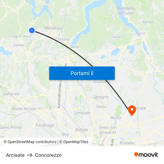 Arcisate to Concorezzo map