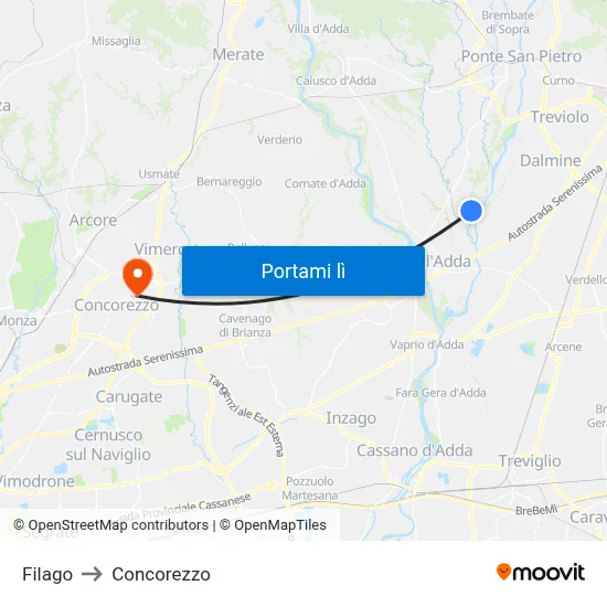 Filago to Concorezzo map
