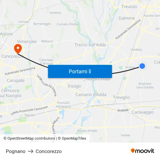 Pognano to Concorezzo map