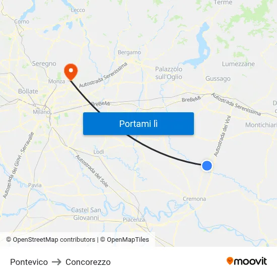 Pontevico to Concorezzo map