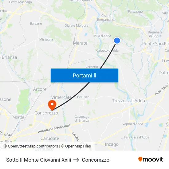 Sotto Il Monte Giovanni Xxiii to Concorezzo map