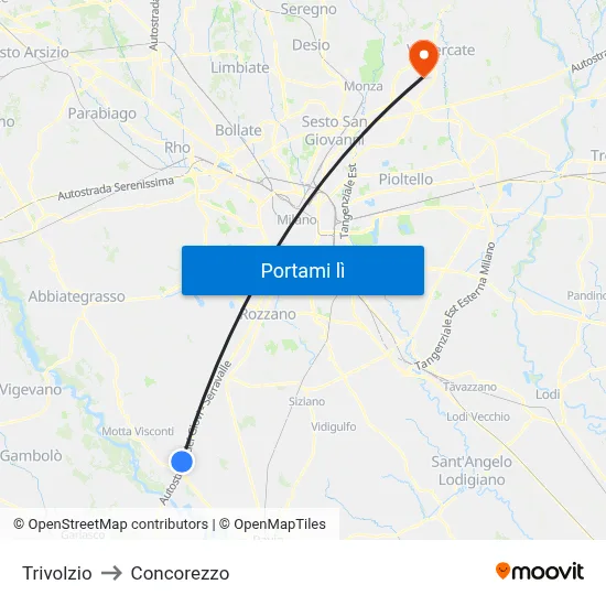 Trivolzio to Concorezzo map