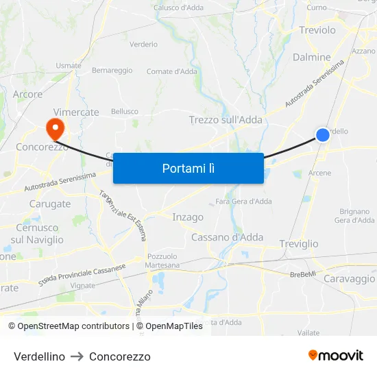 Verdellino to Concorezzo map