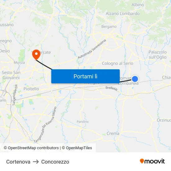 Cortenova to Concorezzo map