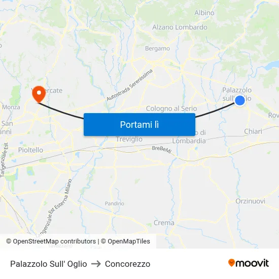 Palazzolo Sull' Oglio to Concorezzo map