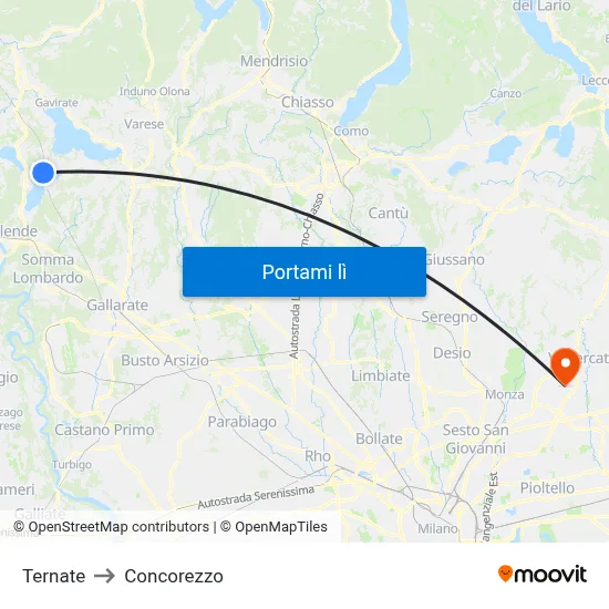 Ternate to Concorezzo map