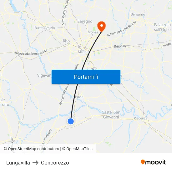 Lungavilla to Concorezzo map