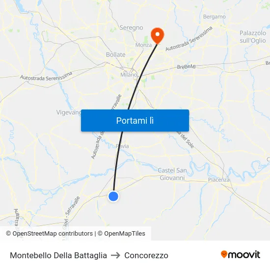 Montebello Della Battaglia to Concorezzo map