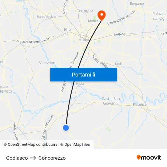Godiasco to Concorezzo map