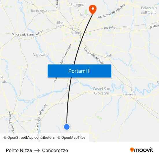Ponte Nizza to Concorezzo map