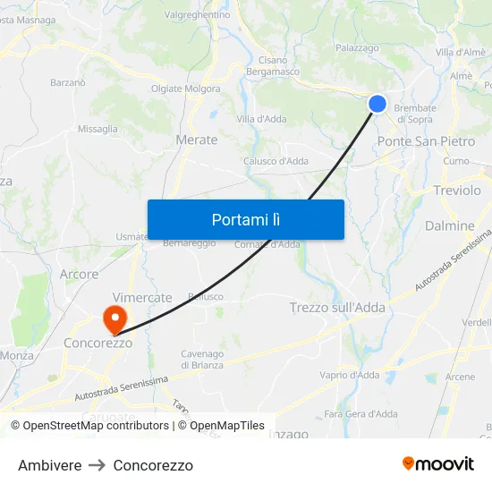 Ambivere to Concorezzo map