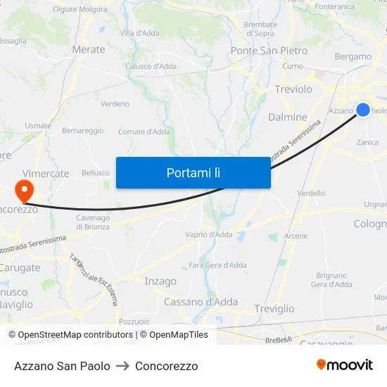 Azzano San Paolo to Concorezzo map