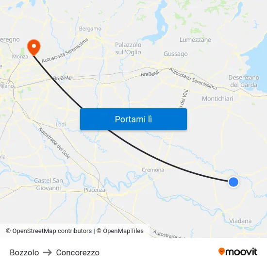 Bozzolo to Concorezzo map