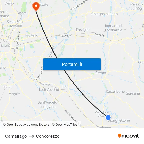 Camairago to Concorezzo map