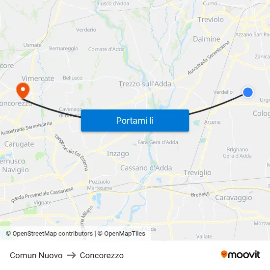 Comun Nuovo to Concorezzo map