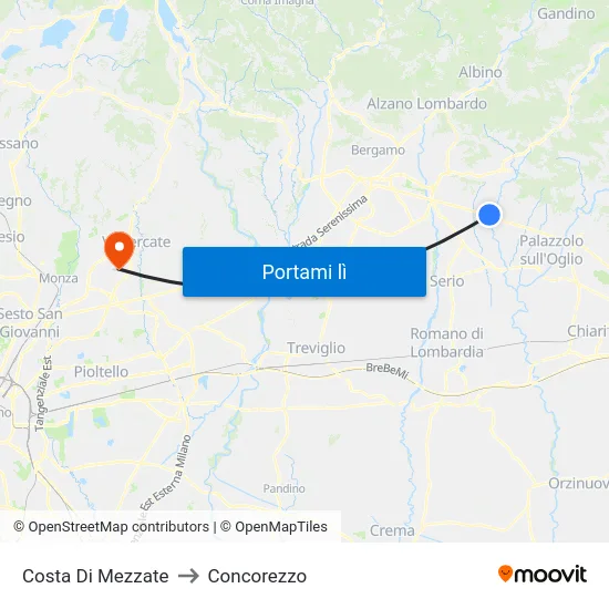 Costa Di Mezzate to Concorezzo map