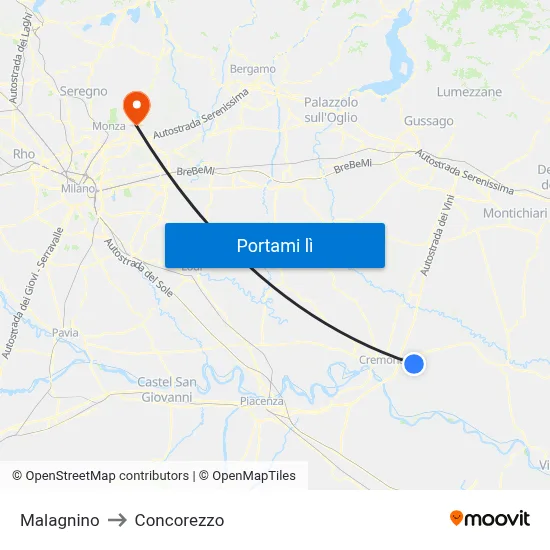 Malagnino to Concorezzo map
