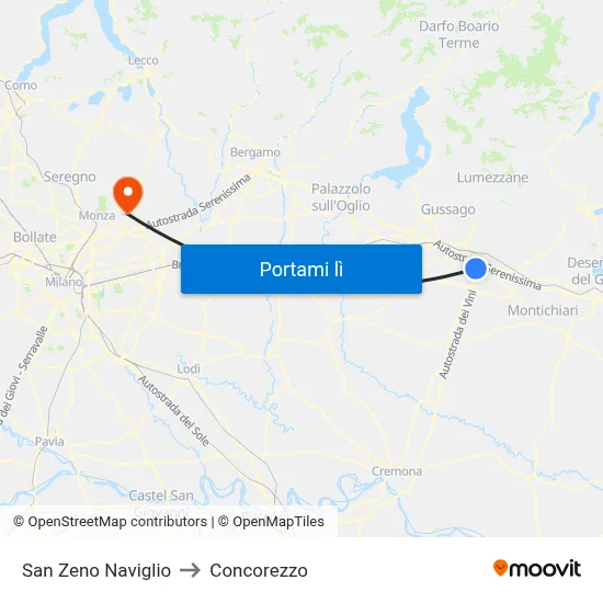 San Zeno Naviglio to Concorezzo map