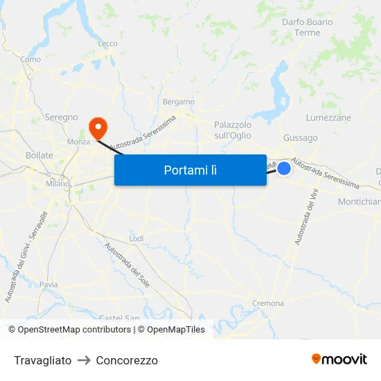 Travagliato to Concorezzo map