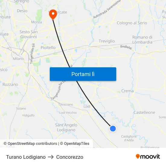 Turano Lodigiano to Concorezzo map
