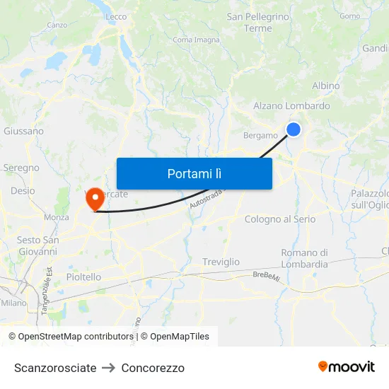 Scanzorosciate to Concorezzo map