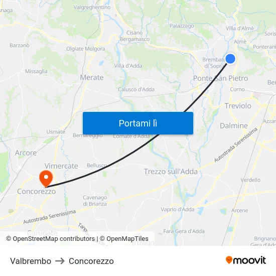 Valbrembo to Concorezzo map