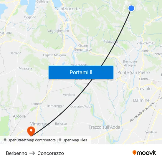 Berbenno to Concorezzo map