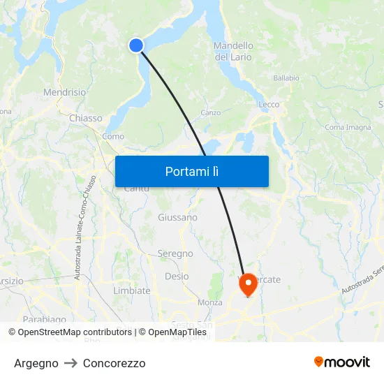 Argegno to Concorezzo map