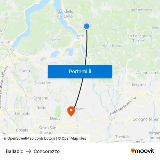 Ballabio to Concorezzo map