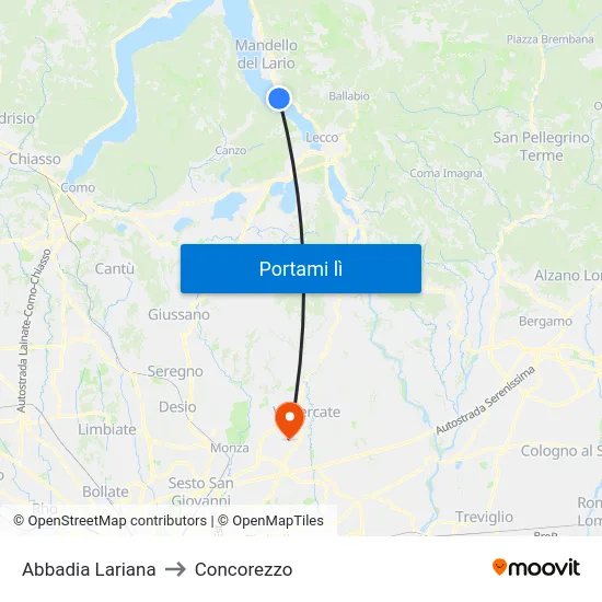 Abbadia Lariana to Concorezzo map