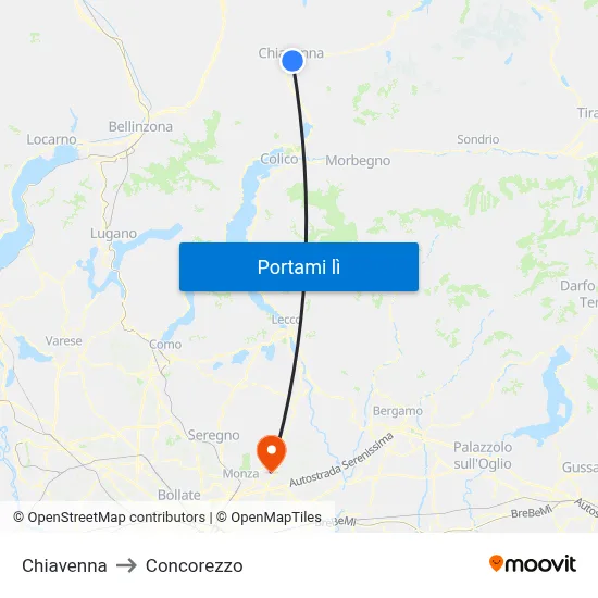 Chiavenna to Concorezzo map