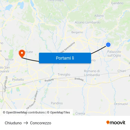 Chiuduno to Concorezzo map