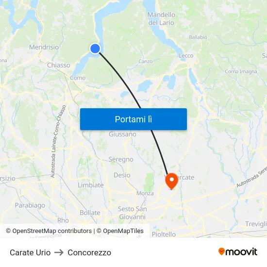 Carate Urio to Concorezzo map