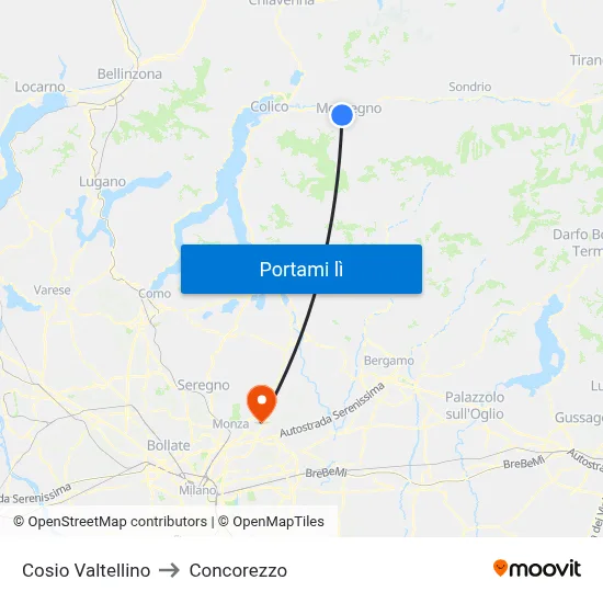 Cosio Valtellino to Concorezzo map