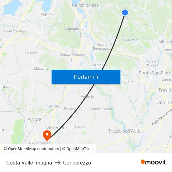 Costa Valle Imagna to Concorezzo map