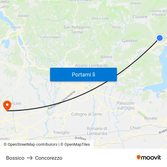 Bossico to Concorezzo map