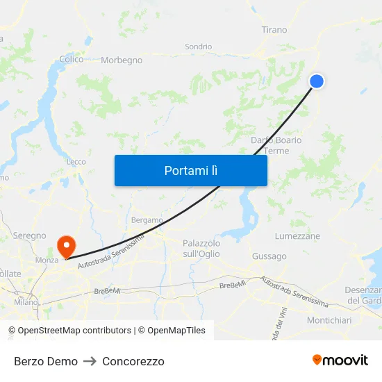 Berzo Demo to Concorezzo map