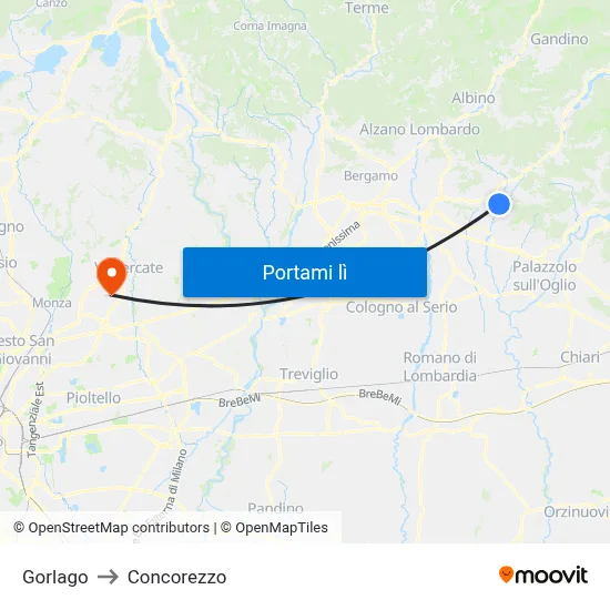Gorlago to Concorezzo map
