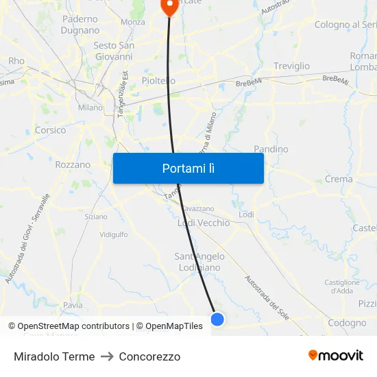Miradolo Terme to Concorezzo map