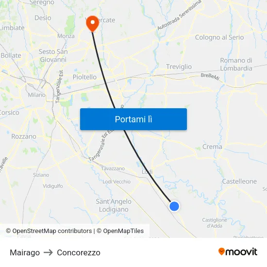 Mairago to Concorezzo map