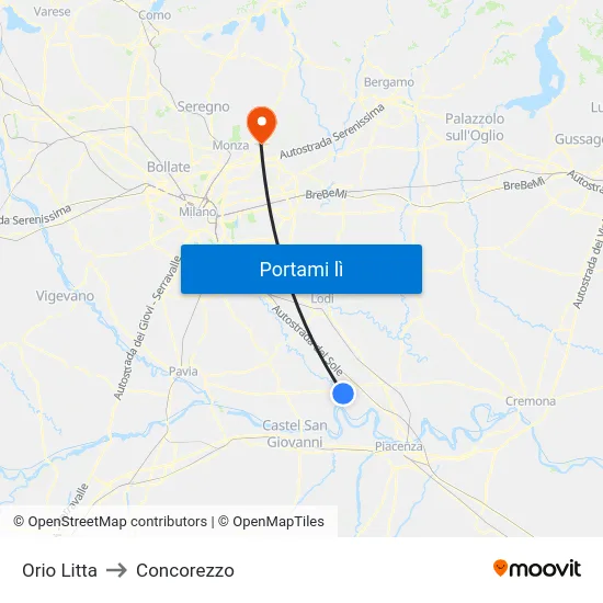 Orio Litta to Concorezzo map