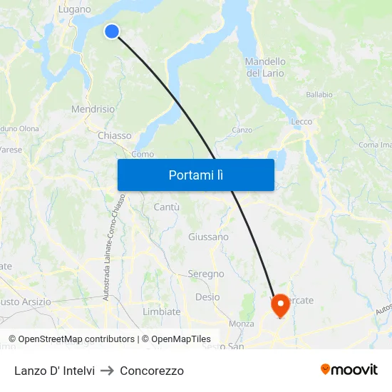 Lanzo D' Intelvi to Concorezzo map