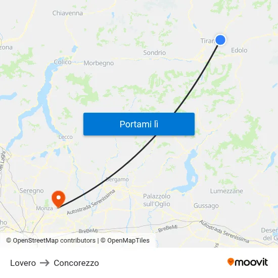 Lovero to Concorezzo map