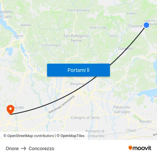 Onore to Concorezzo map