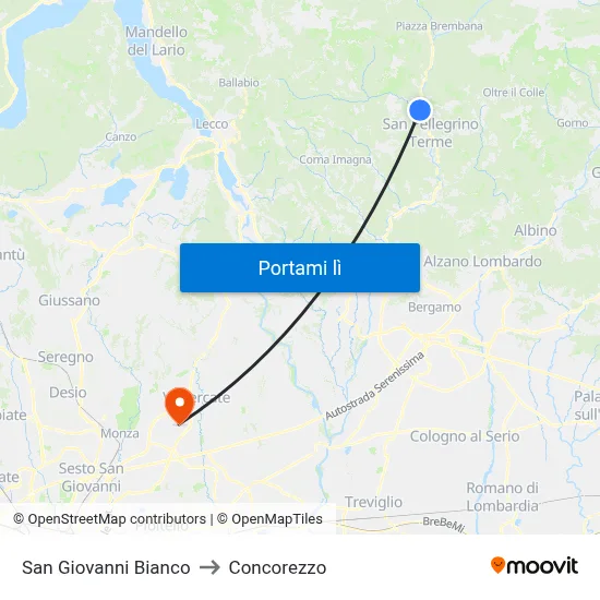 San Giovanni Bianco to Concorezzo map