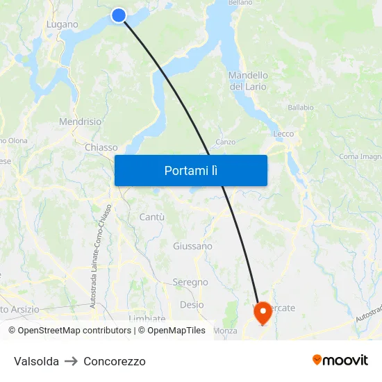 Valsolda to Concorezzo map