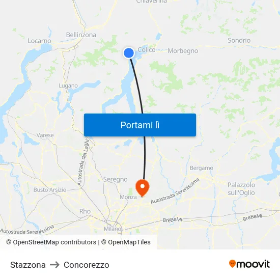 Stazzona to Concorezzo map